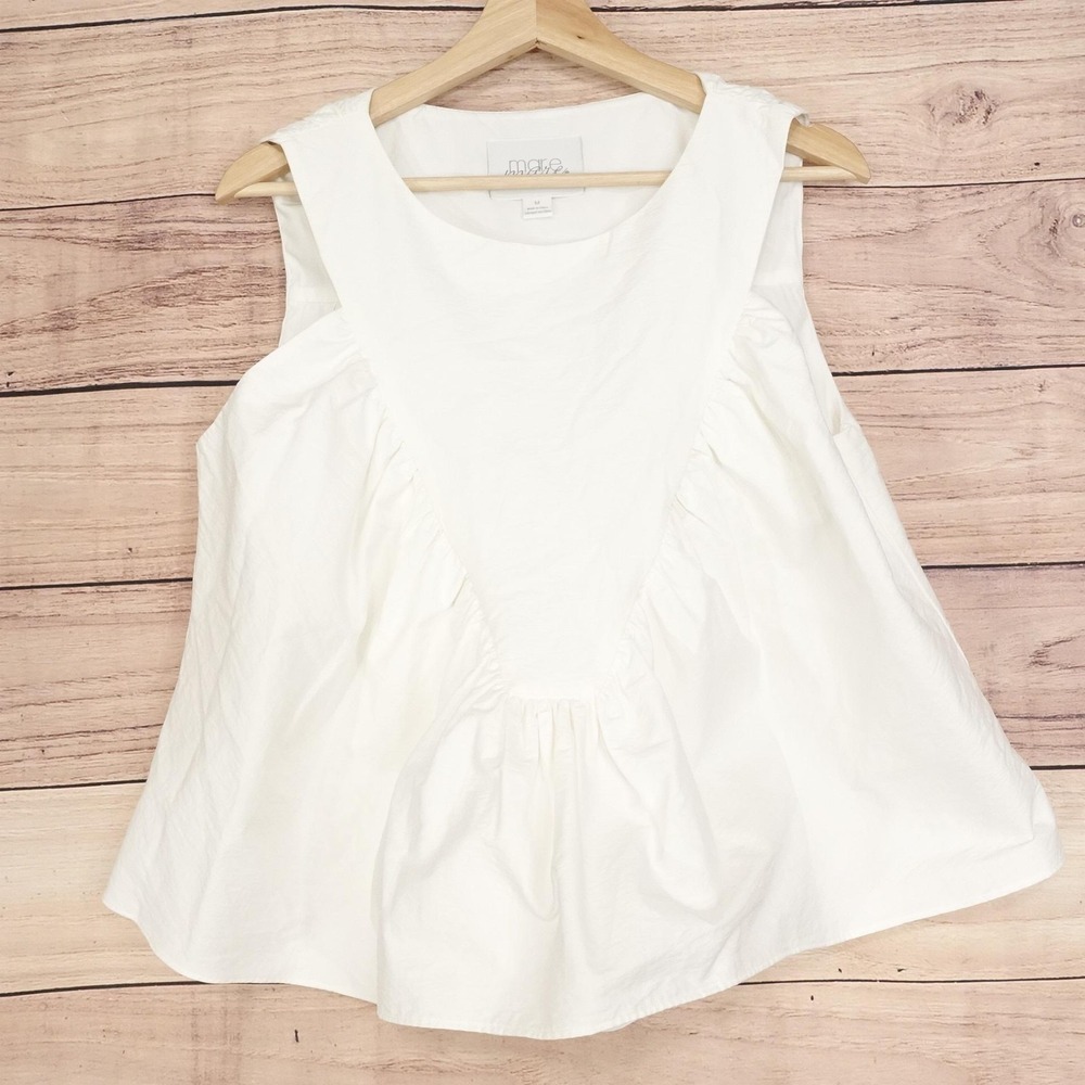 Mare Mare Tank Womens M White Scoop Neck Sleeveless Ruffle Swing Lined Top
